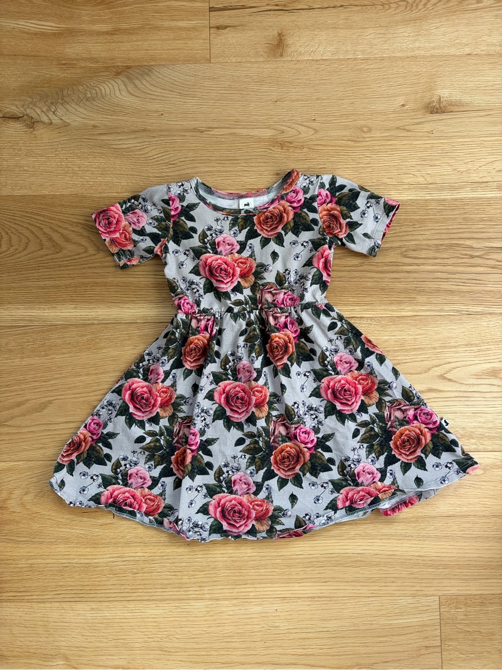 Little & Lively Floral Short Sleeve Twirl Dress - Pink Rose Print 3/4T